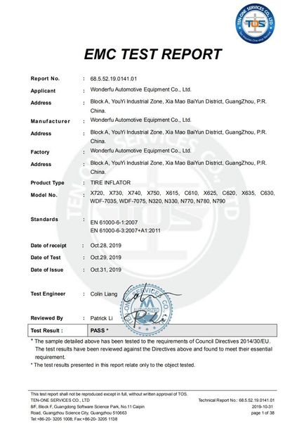 चीन Guangzhou Wonderfu Automotive Equipment Co., Ltd प्रमाणपत्र